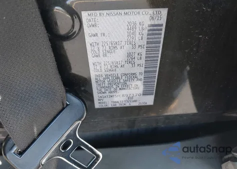 2015 Nissan Rogue Sv from USA, damaged, VIN 5N1AT2MT5FC897170